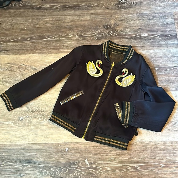 Little Marc Jacobs Star Swan Satin Reversible Black Gold Jacket Size 4 Kids New! - Picture 6 of 16